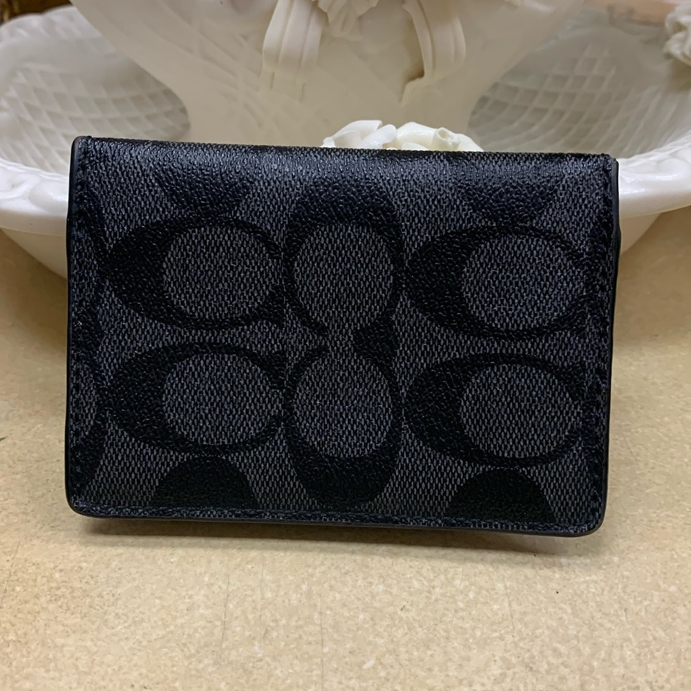 Coach Black Signature Key & Card Holder